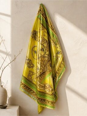 Versace Yellow and Green Ornate 🧣 Scarf